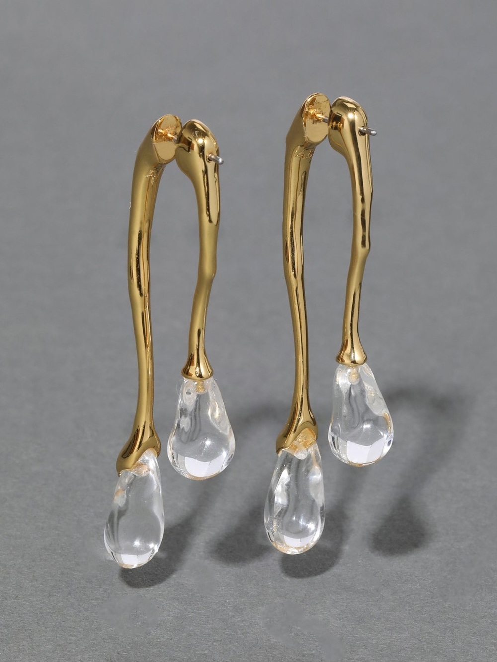 Alexis Bittar Gold Tone Hoop Earrings with Clear Teardrops